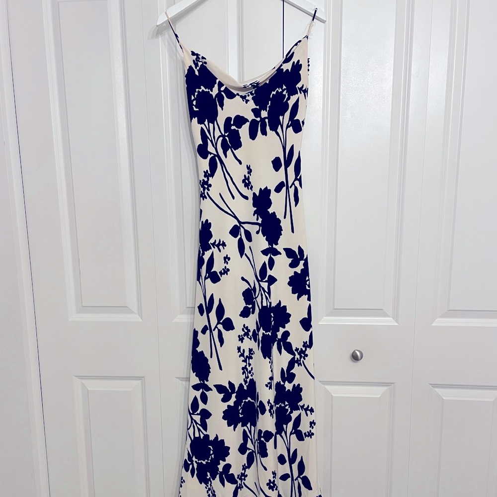 Wayne Clark white and black floral print silk gown